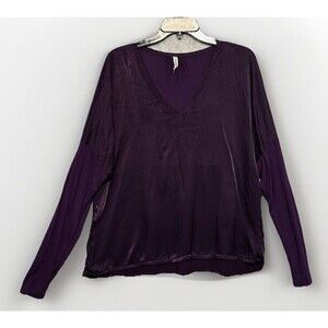 Wearables XCVI Top Boxy Sz XL Satin Long Sleeve Maroon Blouse Art Minimalist